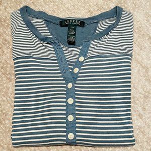 VGUC Ralph Lauren LS Top, Cornflower Blue Stripes, 100% Cotton, 6-Buttons, Small